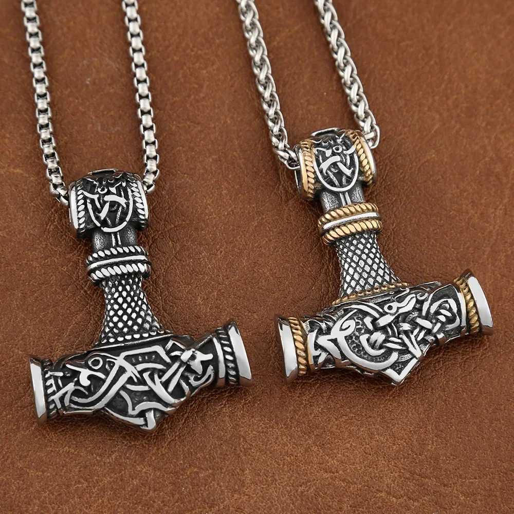 Mode männer Viking Hammer Anhänger Kette Beliebte Charme Edelstahl Männlichen Skandinavischen Hammer Halsketten Schmuck Dropshipping Image