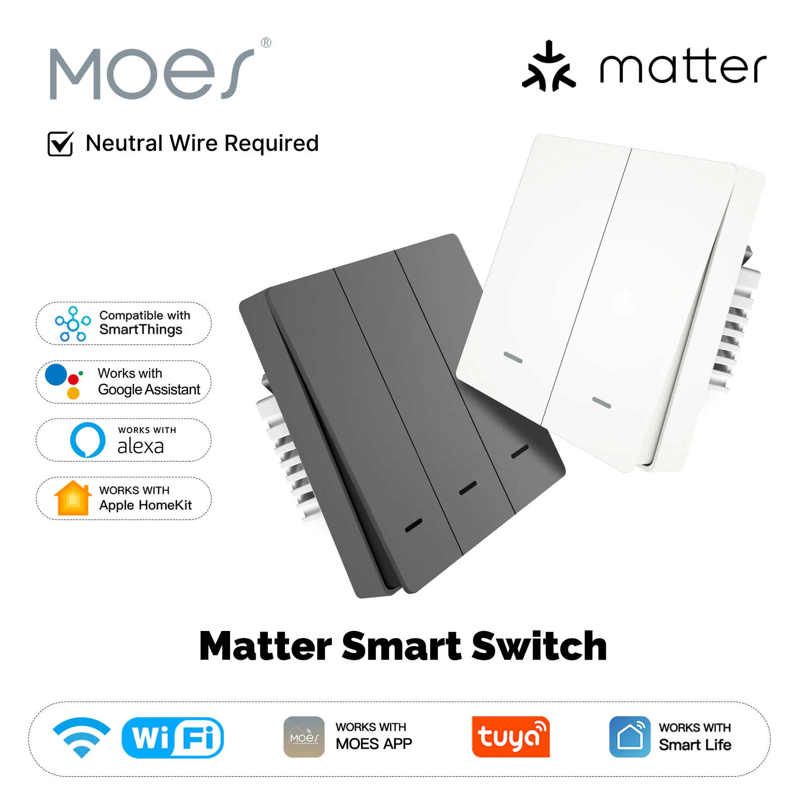 MOES Matter Tuya WiFi Smart Licht Taste Schalter EU Verison Fernbedienung Arbeit Mit Alexa Google Home Apple Homekit Smartthings Image