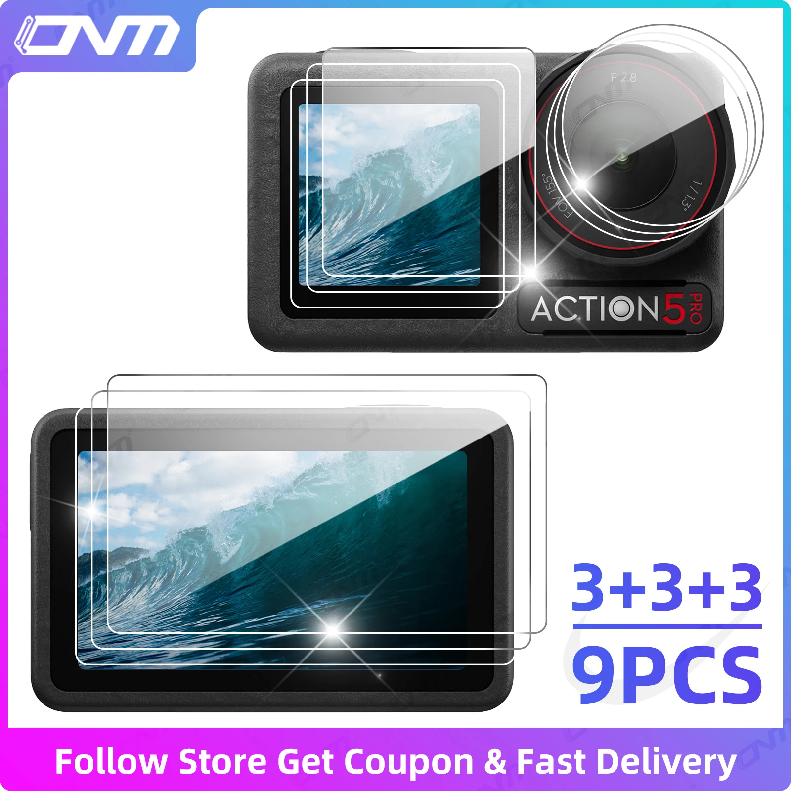 [9 Stück] Displayschutzfolie für DJI Osmo Action 5 6 Pro, ultraklares gehärtetes Glas, Kameraobjektiv-Displayschutzfolie, Zubehör-Set Image