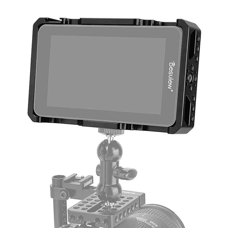 Kimrig destview r6 uhb 5,5 Zoll 2800nit 4k Monitor Schutzkäfig-Kit (exklusive Verwendung) mit 1/4 "Befestigungs punkten und Schuh halterung Image