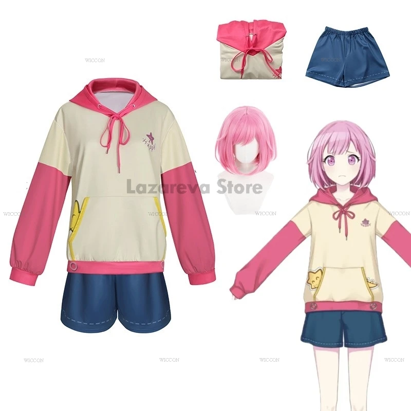 PJSK Project Sekai Otori Emu Cosplay-Kostüm 2025, Kapuzenanzug für Damen, niedliche Shorts, Party, Halloween, Karneval, rosa Spieluniformen