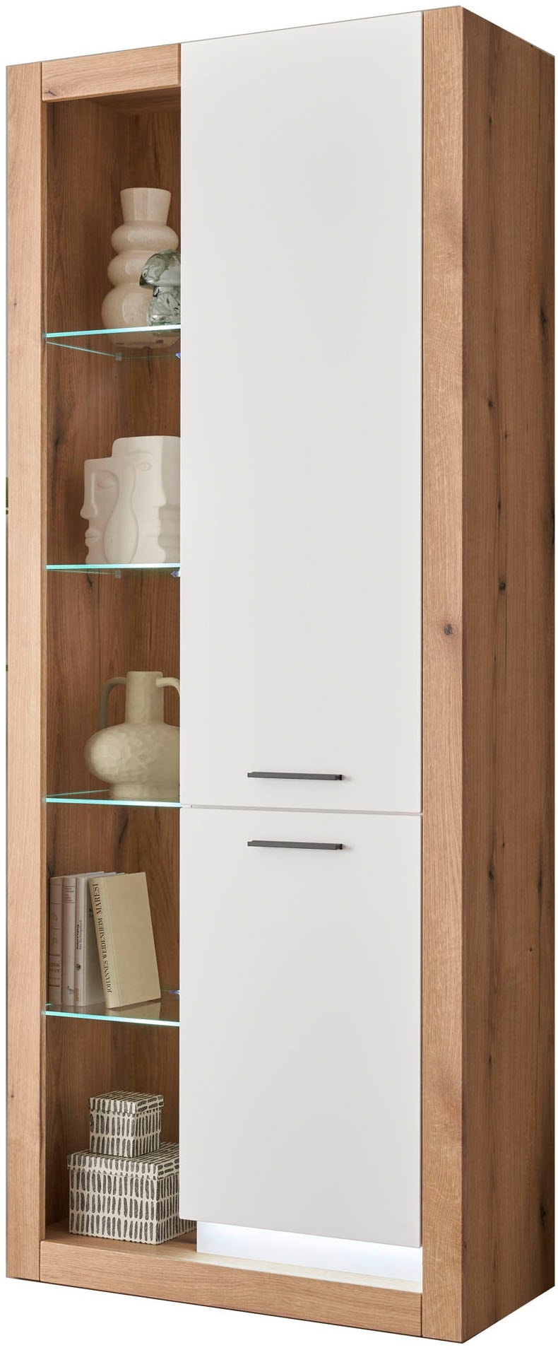 Vitrine HOME AFFAIRE "Brixen, Vitrinenschrank in Eiche Dekor, moderne Standvitrine", eiche evoke, weiß, B:80cm H:195cm T:37cm, FSC-zertifizierter Holzwerkstoff, Schränke, Vitrine, Metallgriffe, ausreichend Stauraum, vielseitig einsetzbar, 80 cm breit