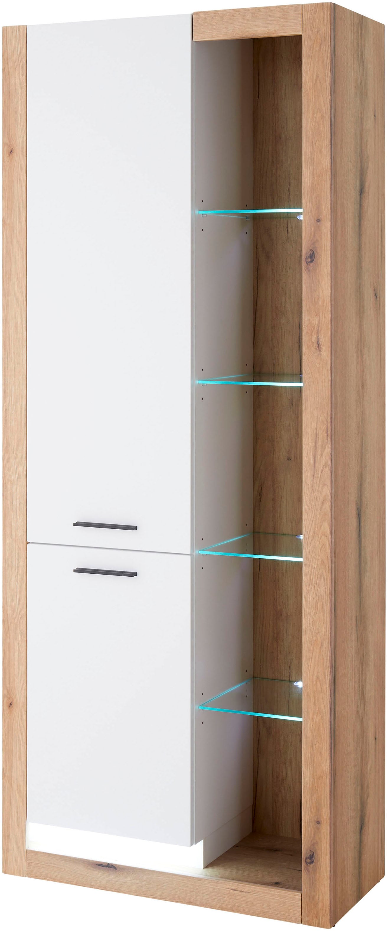 Vitrine INOSIGN "Brixen, Vitrinenschrank in Eiche Dekor, moderne Standvitrine", eiche evoke, weiß, B:80cm H:195cm T:37cm, FSC-zertifizierter Holzwerkstoff, Schränke, Vitrine, Metallgriffe, ausreichend Stauraum, vielseitig einsetzbar, 80 cm breit