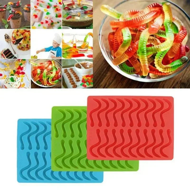 20 Löcher DIY Silikon Gummy Schlange Würmer Schokolade Form Zucker Süßigkeiten Gelee Formen Eis Rohr Tablett Form Kuchen Dekorieren Werkzeuge Image