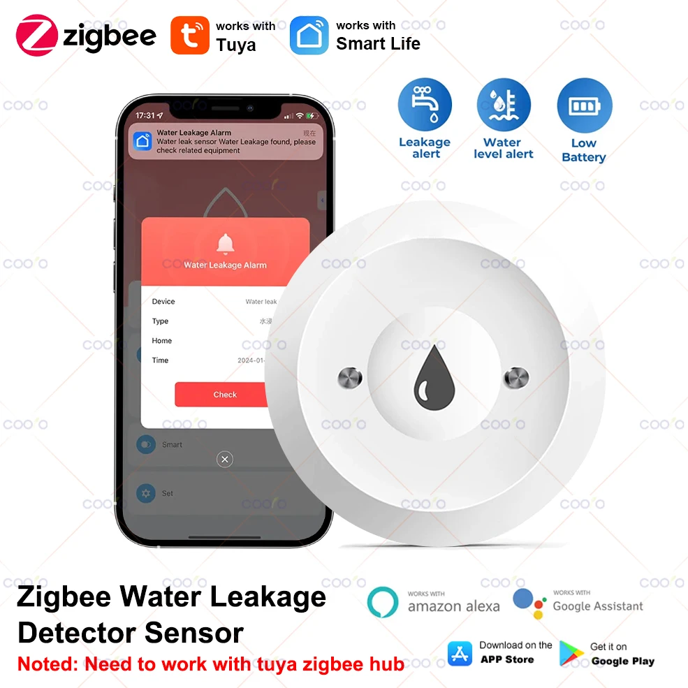 Tuya Smart für Zigbee Wasser Sensor Flut Wasser Leckage Alarm Detektor App Fern Überwachung Smart Home Sicherheit Schutz Image