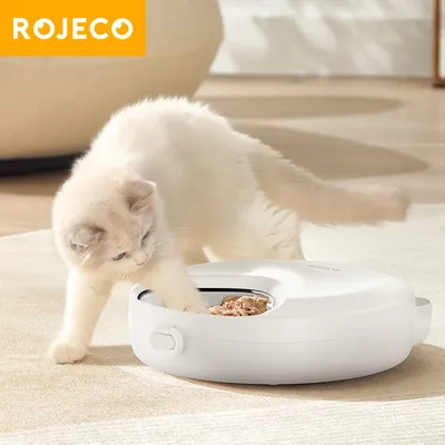 ROJECO Wireless Automatic Pet Feeder Cat Food Dispenser 6 Meals For Wet & Dry Food Kibble Dispenser Smart LED Touch Cat Feeder