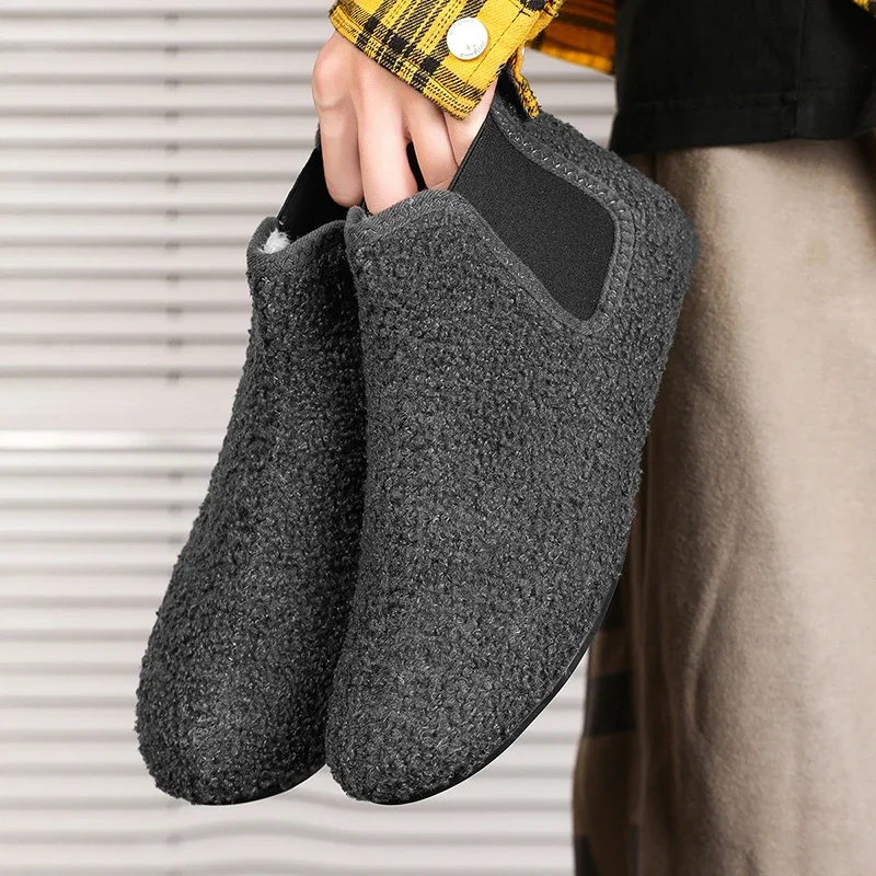 YRZL Herren-Winter-Baumwollschuhe, warm, mit Plüsch gefüttert, für den Innenbereich, rutschfest, lässige Wanderschuhe, Stiefeletten für Herren Image