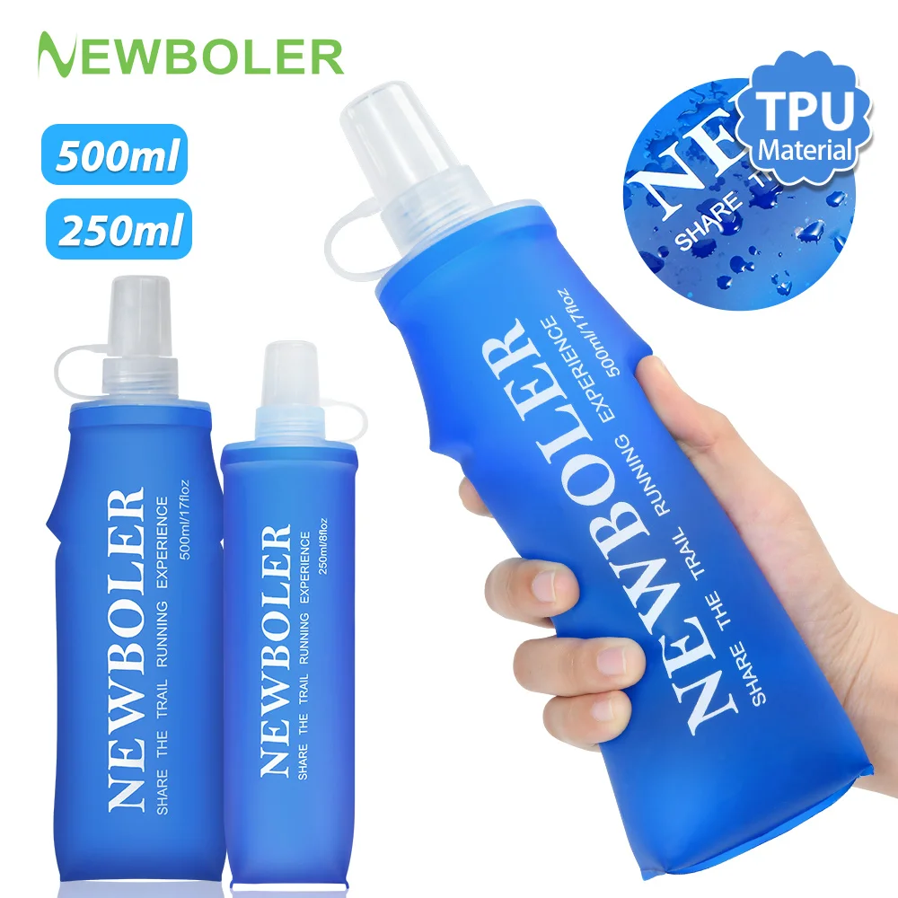 NEWBOLER 250 ml/500 ml faltbare Silikon-Wasserflasche für den Außenbereich, zum Laufen, Camping, Wandern, Reisen, praktische Wasserflasche Image