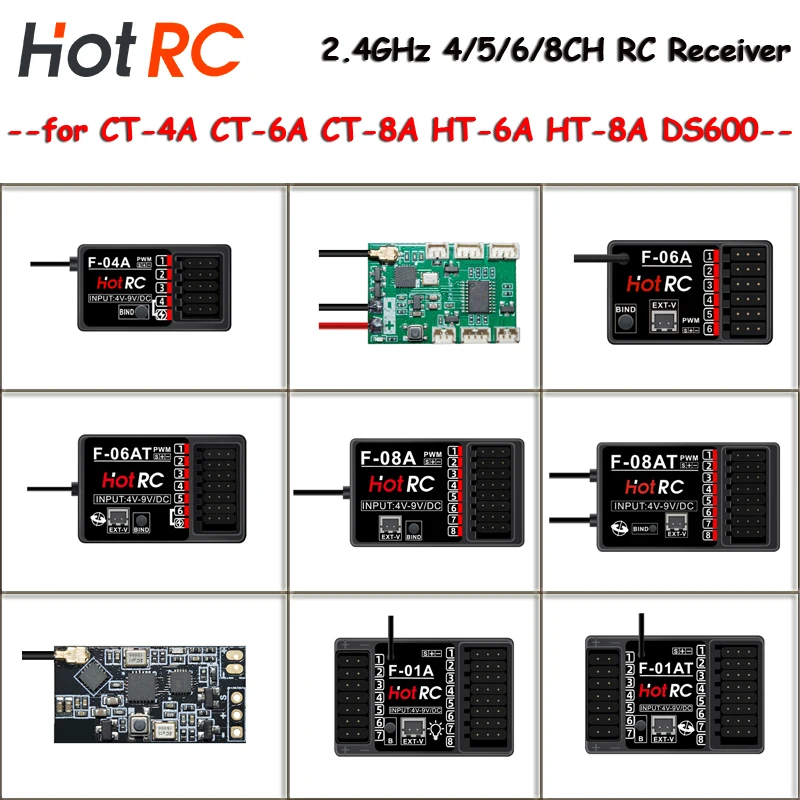 HOTRC 2,4 GHz Empfänger F-01A F-10AT F-06A F-06AT F-08A SBUS-A Mehrkanäle für CT-4A CT-6A CT-8A HT-8A DS600 RC Sender Image