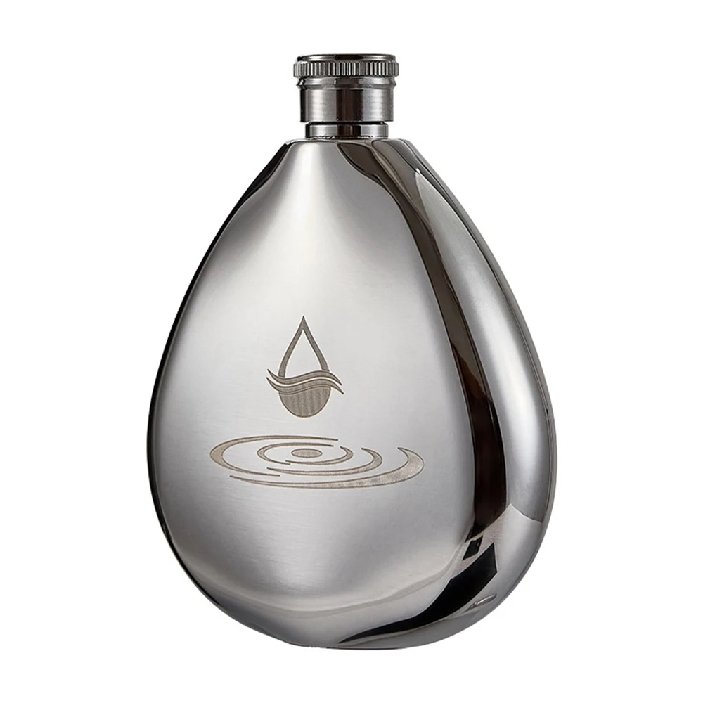 Flachmann aus Edelstahl 304, kreativer wassertropfenförmiger Krug, tragbarer kleiner Weintopf für den Außenbereich, Likörkrug mit Trichter, 6 Unzen Image