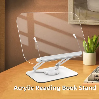 Acrylic Thick Book Stand for Reading Adjustable Book Holder with 360° Rotating Base Elastic Page