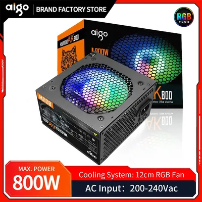 Aigo AK PC PSU Power Supply 800W Competitive Game Gamer RGB 120mm Fan 220V ATX Desktop Computer