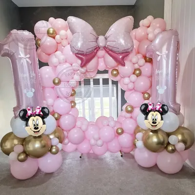 Cartoon Mickey Mouse Minnie Head 32inch Baby Pink Number 1-9th Birthday Foil Balloons Arch Garland