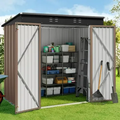 6' x 4' Outdoor Storage Shed with Double Lockable Doors, Anti-Corrosion Metal Garden Shed,