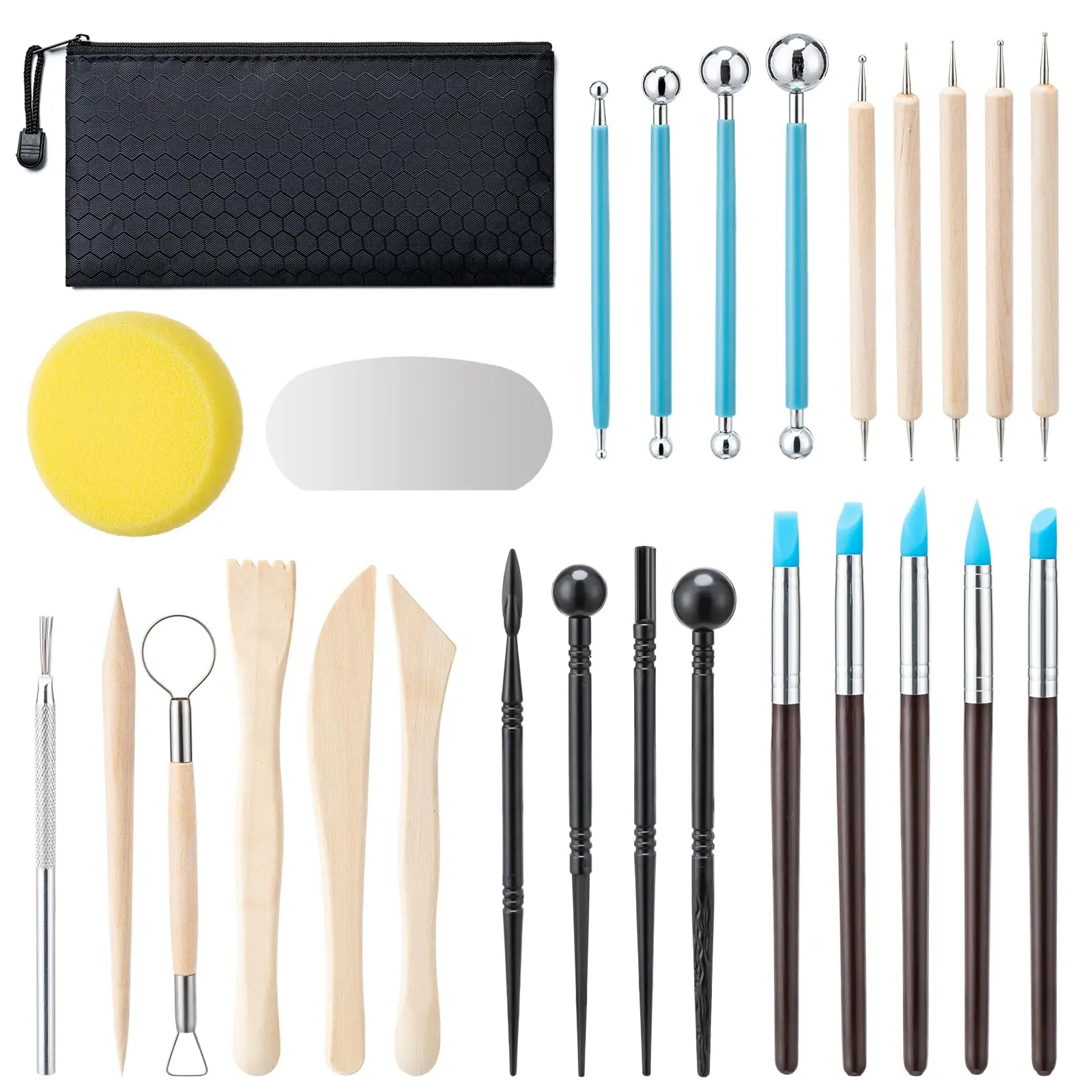 Kit d'outils en argile, 27 outils de poterie, Kit d'outils de sculpture en argile polymère pratique, ensemble d'outils en argile sèche à l'air pour adultes, Potte