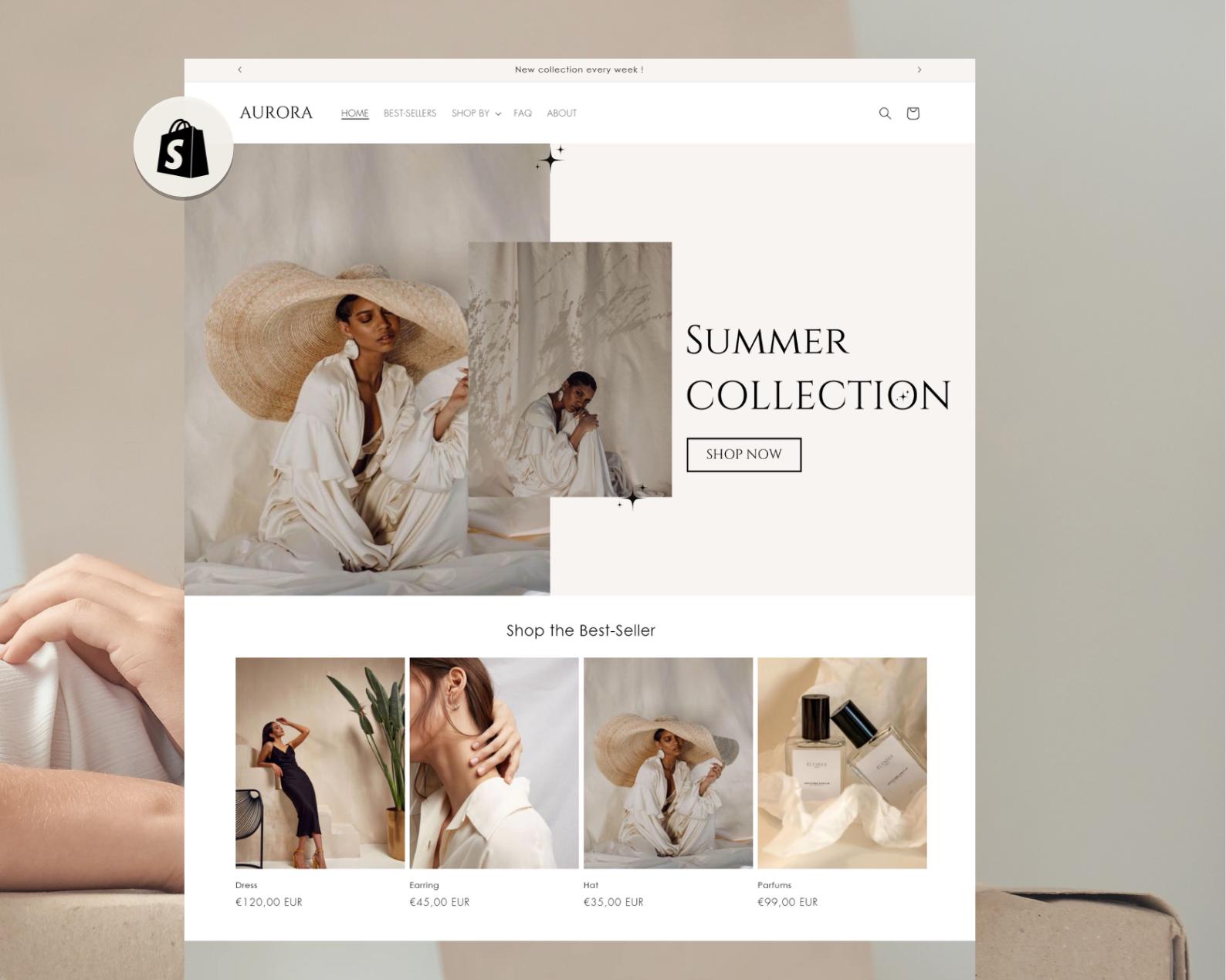 Modello di tema Shopify di lusso - modello di sito web minimalista elegante, sito web Shopify bianco estetico, tema Shopify 2.0 minimalista