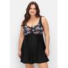 Badekleid SHEEGO "Große Größen", Damen, Gr. 48, Cup C, schwarz (schwarz bedruckt), Polyamid, Xtra Life LYCRA, bedruckt, Badeanzüge, im Mustermix, mit integrierter Hose