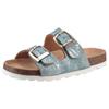 Pantolette KIDSWORLD, Kinder, Gr. 32, blau (jeansblau), Lederimitat, metallic, klassisch, Schuhe, Sommerschuh, Strandschuh, Urlaubschuh, Hausschuh mit Schnallen