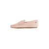 Slipper TOMMY HILFIGER "FLAG SOFT SUEDE DRIVER LOAFER", Damen, Gr. 41, grau (helltaupe), Veloursleder, casual, Schuhe, Schlupfschuh, Bequemschuh, Mokassin, Flats mit modischen Zierriegel