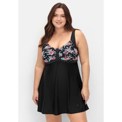 Badekleid SHEEGO "Große Größen", Damen, Gr. 44, Cup F, schwarz (schwarz bedruckt), Polyamid, Xtra Life LYCRA, bedruckt, Badeanzüge, im Mustermix, mit integrierter Hose Image