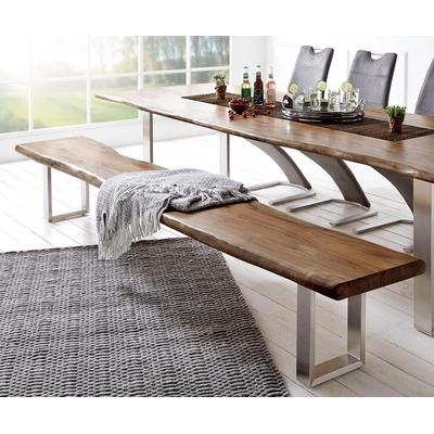DELIFE Sitzbank Live-Edge 295x40 Akazie Braun Gestell schmal Baumkante, Bänke, Baumkantenmöbel, Massivholzmöbel, Massivholz Image