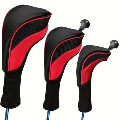 TEMU 3-pack Nylon Golf Headcovers With Interchangeable Tags, Elastic Self-fixing Closure, Durable Golf Accessories For & Driver Clubs Image
