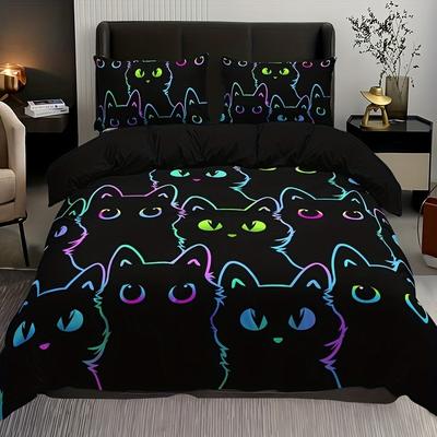 TEMU -piece Bedding Set With Chic Black And Print, Suitable For , 1 Set + 2 Pillowcases, No , Personalized Bedding, Soft, Warm, Skin-friendly Quilt Cover, Sizes Image