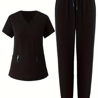 TEMU Women's Jogging Scrub Elastic Sports Uniform Workwear Breathable Brushing Clothes Set Image