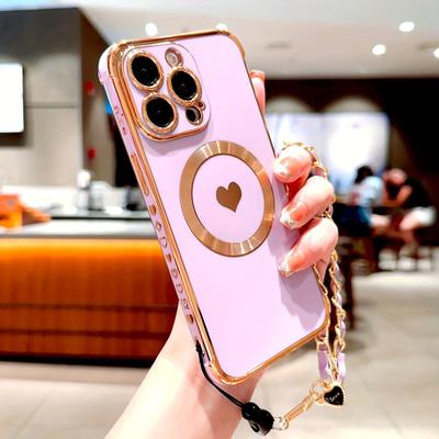 TEMU Luxury Electroplated Soft Tpu Phone Case For Max 15pro 16pro Iphone15 6iphone13, With Bracelet Lanyard Wrist Cover, Suitable For Women, Girls, And Girlfriends Image
