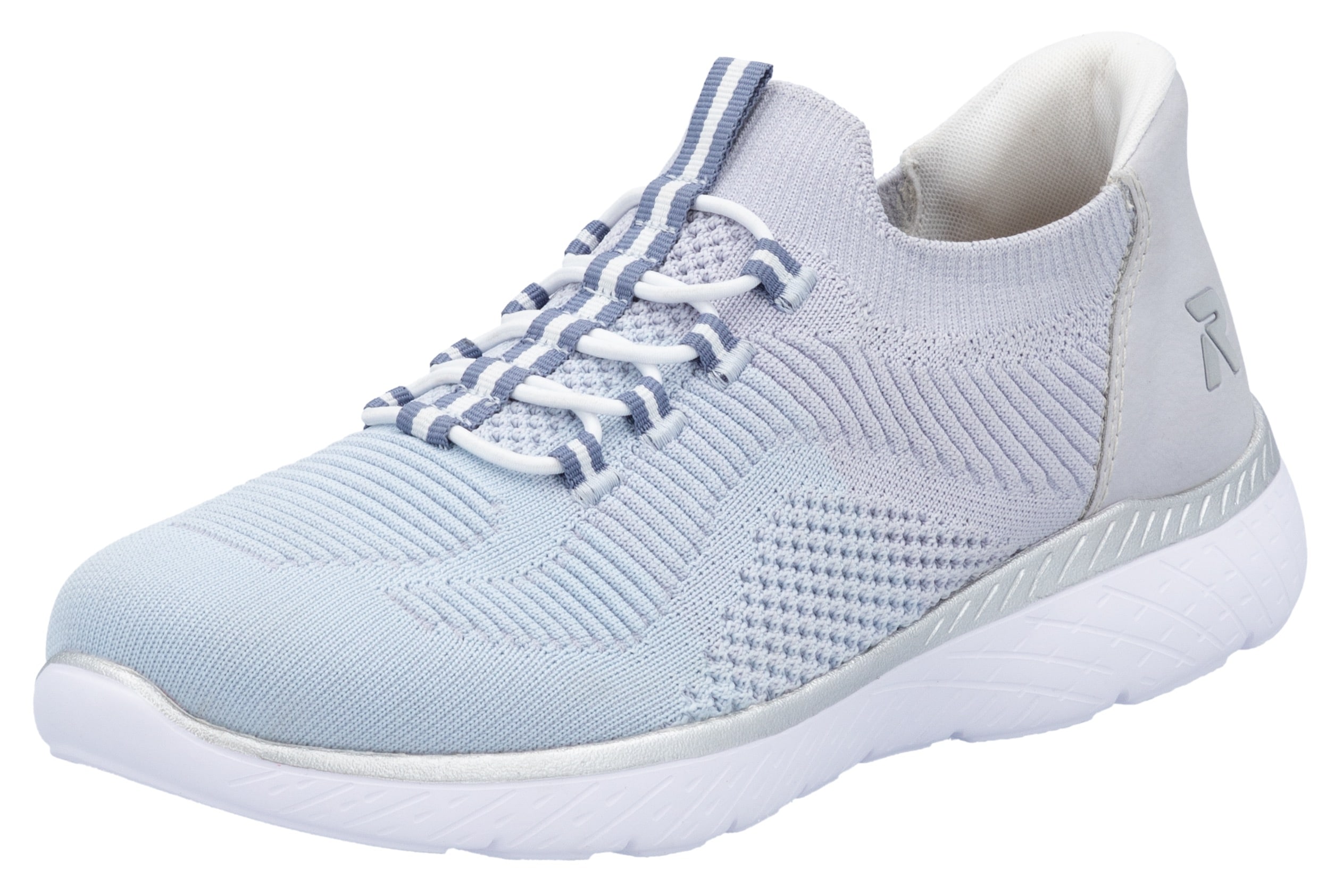 Slip-On Sneaker RIEKER SPORT "Ready2GO", Damen, Gr. 38, blau (hellblau), Lederimitat, Textil, Schuhe, Halbschuh, Freizeitschuh, Slipper mit MemoSoft-Innensohle