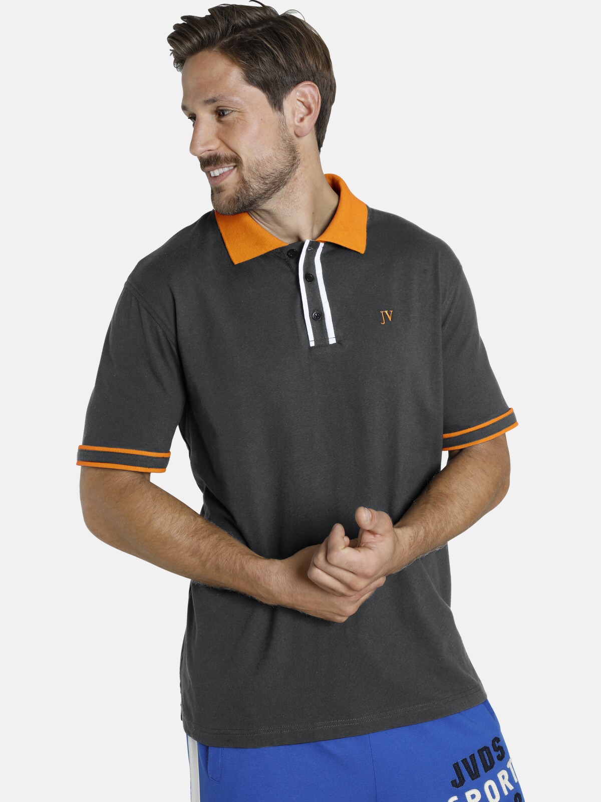 Poloshirt JAN VANDERSTORM "Poloshirt ISFRIED", Herren, Gr. 4XL, grau (dunkelgrau melange), Obermaterial: 50% Baumwolle CO. 50% Polyester COOLMAX PES(Coolmax)., Shirts