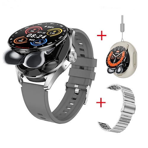 D9 Smart Watch 1,46 Zoll Smartwatch Fitness Laufuhr Bluetooth Schrittzähler Anruf-Erinnerung Schlaf-Tracker für Android iOS Männer Freisprech-Anrufe Nachrichten-Erinnerung Uhren mit Ohrhörern Image