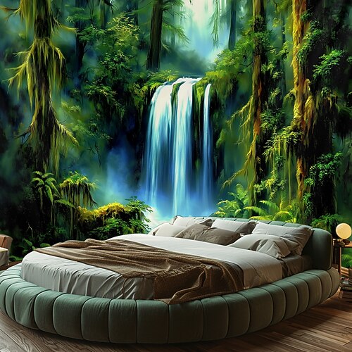 Landschaft Wald Wasserfall hängender Wandteppich Wandkunst großes Wandteppich-Mural-Dekor Fotografie Hintergrunddecke Vorhang Heim Schlafzimmer Wohnzimmer Dekoration Image