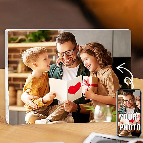 personalisierter Fotoblock Acryl individuell bestes Geschenk für Papa Vatertag Muttertag Wohndekoration Hochzeit Geburtstag Image