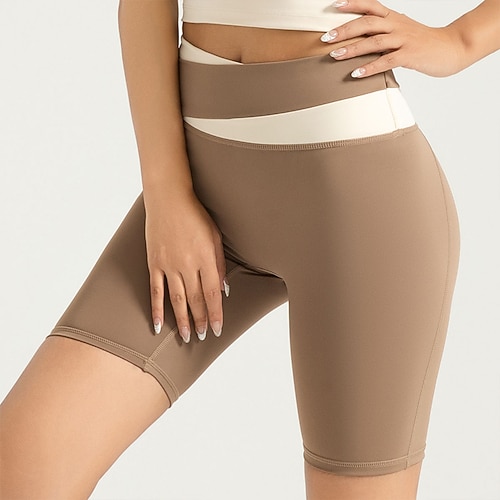 Damen Fitnessshorts Yogashorts Trainingsshorts Po-Lifting Bauchkontrolle Hohe Taille Pilates Fitnesstraining Training Shorts Farbblock Leichte Kaffee Schwarz Blau Spandex Sport Sportkleidung Dehnbar Image