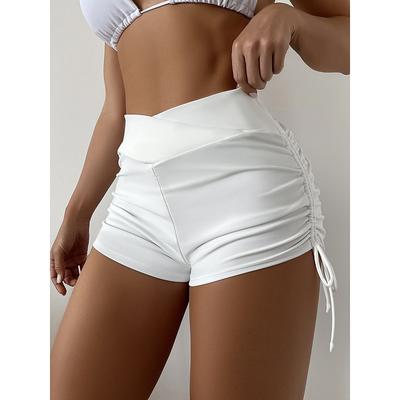 Women's Swimsuits Stretchy Boxer Shorts Swimsuit High Waist Vacation Beach Wear Solid Color Sleeveless Bathing Suits