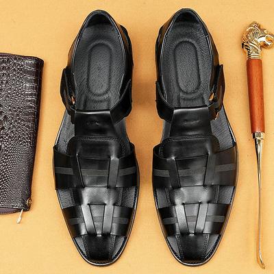 Luxury Men's Brown Leather Fisherman Sandals - Elegant Dress Footwear with Woven Straps
