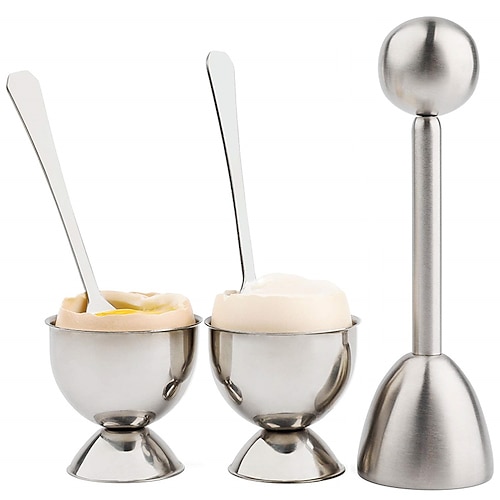 Eierschalenöffner-Set 2-tlg. Eierbecher für weichgekochte Eier 2 Stück Löffel aus rostfreiem Edelstahl, passend für jede Größe – ergonomisches Design, einstellbarer Kraftaufwand für müheloses Image