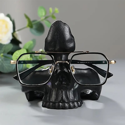 Totenkopf-Brillenhalter aus Resin, Gothic-Brillenständer für den Schreibtisch, Aufbewahrungsornament aus Resin, Home-Office-Dekor, Kunsthandwerksfigur Image