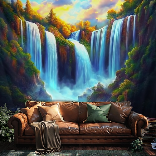 Landschaft Wald Wasserfall Hängeteppich Wandkunst Große Teppich Wandmalerei Dekor Fotohintergrund Decke Vorhang Zuhause Schlafzimmer Wohnzimmer Dekoration Image