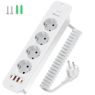 Integrierte EU-Desktop-Steckdosenleiste mit 4 AC-Steckdosen, 2 USB- und 2 Typ-C-Anschlüssen mit Image