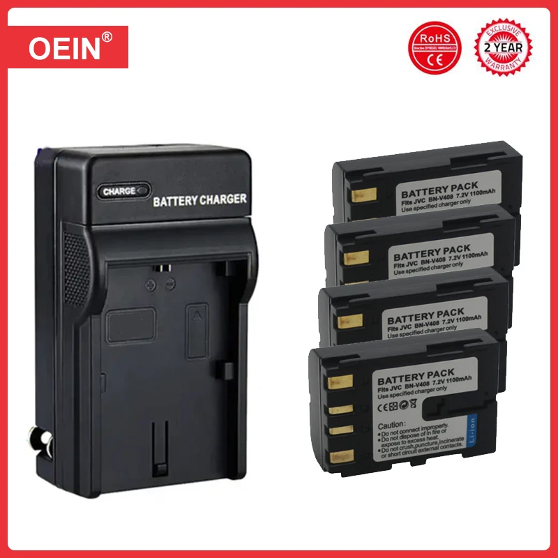 4pcs 1100mah BN-V408 batterie + led usb ladegerät für jvc BN-V408U BN-V416 GR-D230US gr d30 d30e d30u d30us d31ek d31us d32 camcorder Image