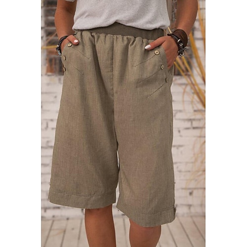 Damen Shorts aus Baumwollleinen Hose aus Baumwollleinen Shorts Stoffhosen Streetwear Lässig Kurz Natürliche Taille Einfach Tasche Atmungsaktivität Weich Mikroelastisch Outdoor Alltagskleidung Image