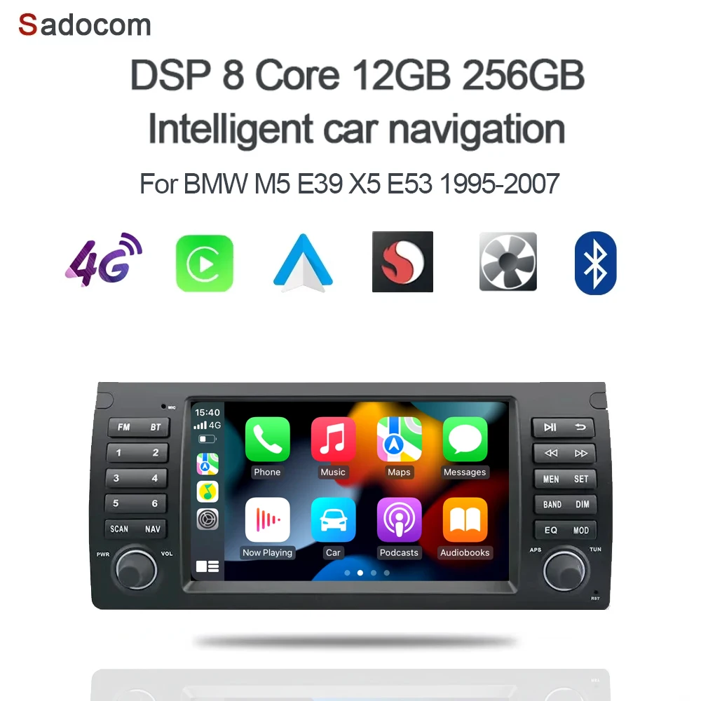 Carplay 8' Android 14.0 8GB + 128GB Auto-DVD-Player GPS WIFI Bluetooth 5.0 TPMS Autoradio für BMW M5 E39 X5 E53 1995-2007