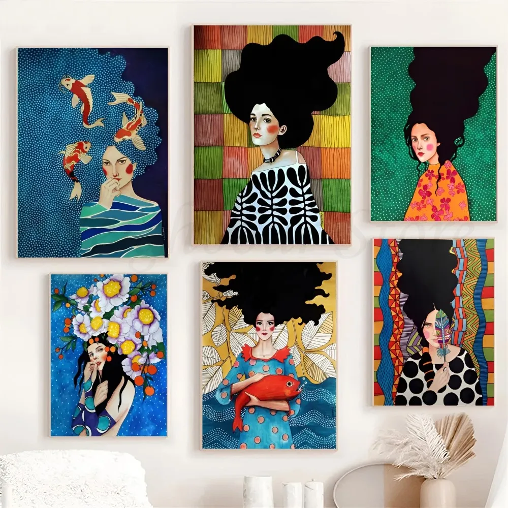 1pc Vintage Abstrakte Mädchen Haar Blume Frauen Poster Poster Kunstdruck Bar Wohnzimmer Möbel Dekor Image