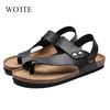 2024 sommer Männer Sandalen Kork Strand PU Leder Weibliche Schuhe Zurück Strap Weichen Boden Komfort Solide Damen Schuhe Große Größe 45