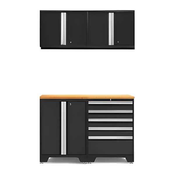 NewAge Garage Cabinets PRO Black 5-Piece Workbench System with Bamboo Top