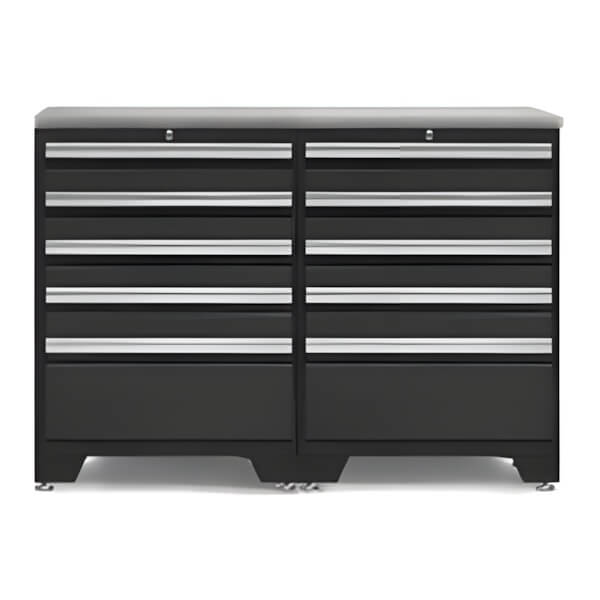NewAge Garage Cabinets PRO Black 3-Piece Workbench Set with Stainless Steel Top