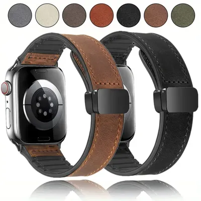 Leder + Silikonarmband für Apple Watch Band 49 mm 44 mm 45 mm 41 mm 46 mm 40 42 mm Magnetarmband Image