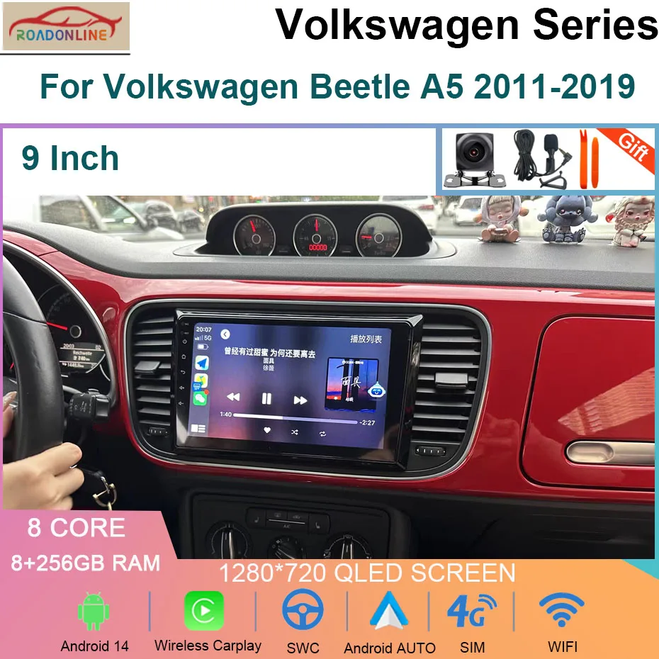 9 ZOLL 8 + 256 GB Android 14 Auto Radio Für Volkswagen Beetle A5 2011-2019 Multimedia Video Player navigation stereo Carplay GPS + WIFI Image